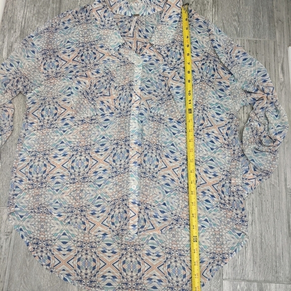 Free People Sheer Cream Geometric Button Down Top - Picture 7 of 10